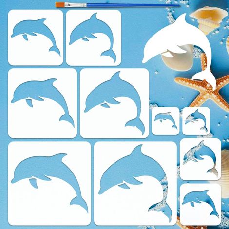 10PCS Pochoirs de Dauphin avec Pinceau 5 Tailles Thème Animal Marin Océan Modèles de Dessin Réutilisables en PET pour Art Peinture sur Bois Tissu Mur Toile Décoration Maison (1/5)