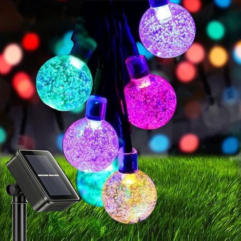 Guirlande Lumineuse Solaire à 50 LED, ZVO Boule de Cristal Guirlande Exterieure Solaire, 8 Modes d’éclairage Étanche pour Intérieur Jardin/Maison/Fête/Patio/Parti/Noël Décoration (blanc)