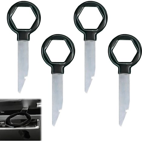Set di 4 chiavi per la rimozione dell'autoradio, in acciaio inossidabile massiccio, compatibile con VW, Seat, Skoda, Mercedes Benz, A3, A4, T5, Golf, autoradio 2 DIN (nero) (1/5)