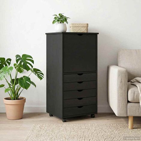 Gabinete rodante Negro 53 x 39 x 103 cm Madera de Pino Macizo
