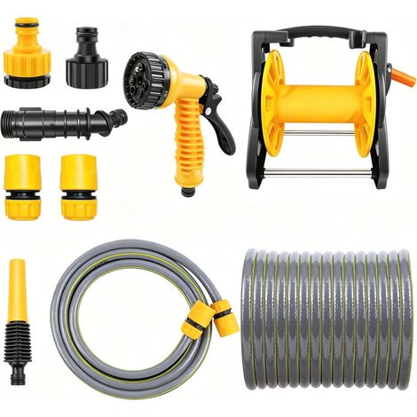 Enrouleur de tuyau d'arrosage 15M sur pied, robuste moulinet de tuyau avec buse, 7 modèles et raccords pour arrosage jardin (1/5)