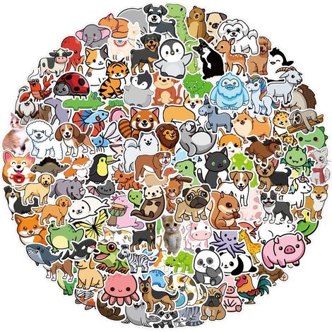 200 autocollants animaux mignons, autocollants animaux colorés et imperméables, autocollants en vinyle esthétiques pour bouteille d'eau (1/4)