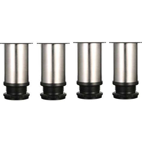 Quatre pieds réglables, 8 cm de haut, pieds de meuble/table/meuble épais, en acier inoxydable brossé, plage de réglage en hauteur de 0 à 15 mm, équipés de vis en acier inoxydable.