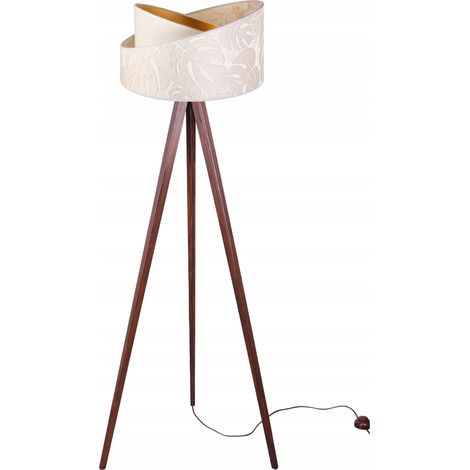 LAMPADA DA TERRA CON TREPPIEDE E PARALUME IN LEGNO (1/5)