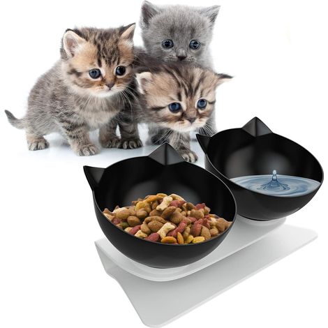 Gamelle pour chat et petit chien avec base antidérapante, fournitures pour animaux de compagnie inclinable à 15° (1/2)