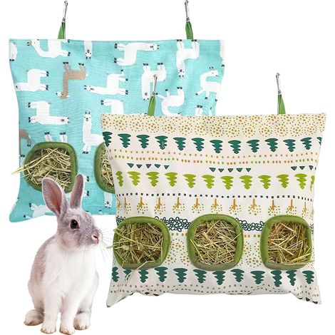 sacs mangeoires à foin pour lapins, sacs mangeoires à foin suspendus pour cochons d'Inde, grands sacs mangeoires à foin en toile de coton pour lapins, chinchillas, hamsters et autres petits animaux de (1/5)