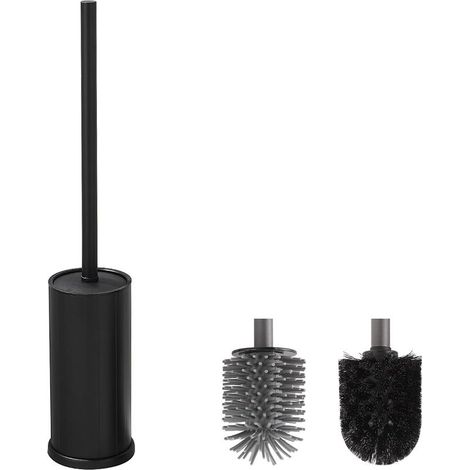 Brosse WC et Support Noire Brosse WC Silicone avec 1 Têtes de Brosse de Rechange Brosse à Toilettes en Métal sur Pied (1/5)