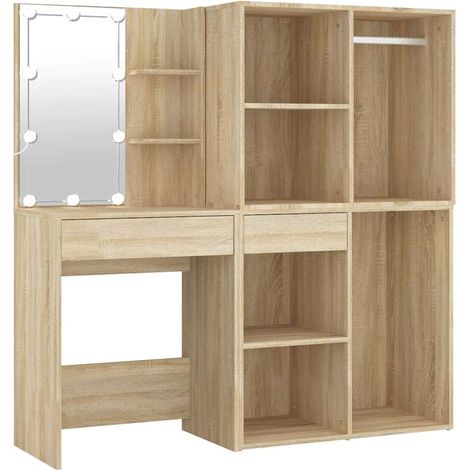 Maison Exclusive - Toeletta LED con 2 Armadietti Legno Multistrato Rovere Sonoma (1/5)