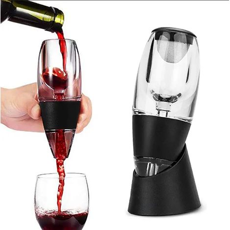 Aérateur et carafe à vin, noir, avec support, pour vin rouge, W