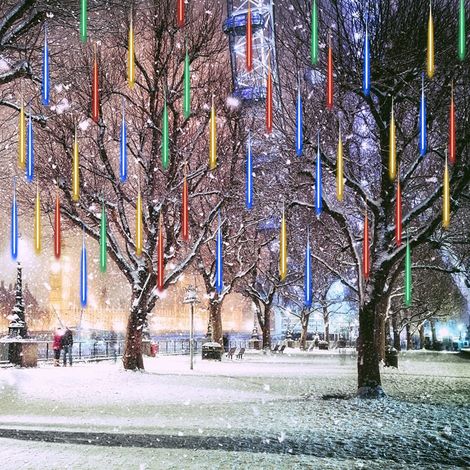 Guirlande lumineuse météore pluie LED 30cm 8 tubes 192 LEDS multicolore – Étanche extérieur pour mariage, Noël, jardin, arbre, maison (1/5)