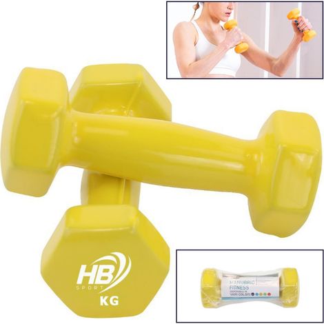 TradeShop Traesio - Manubrio Singolo Pesi In Vinile Allenamento Esercizi Casa Palestra Workout Fit - Giallo 3 KG
