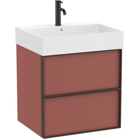 Pack meuble unik "INSPIRA" 600 - 2 tiroirs + lavabo plan en fineceramic - Terracotta Mat - Roca (1/2)