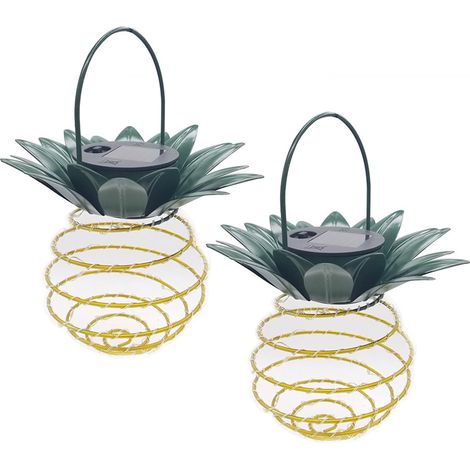 Lot de 2 lampes solaires d'extérieur en forme d'ananas, étanches et suspendues, 24 LED (1/4)