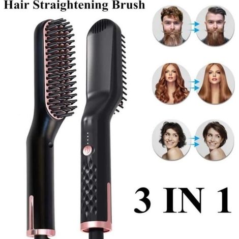 Brosse Lissante pour Cheveux, 3 en 1 Brosse Chauffante Fer a Lisser Lisseur Barbe, Anti-Brûlure Ionique & Céramique, 30S A66 (1/3)