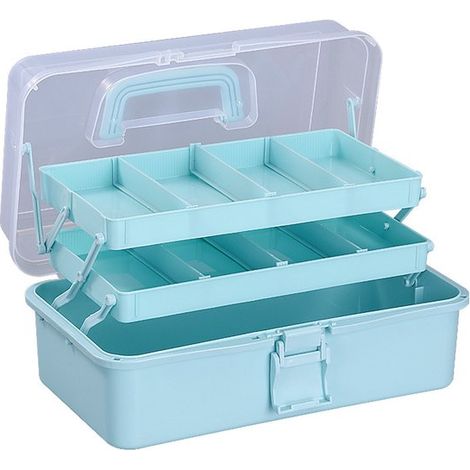 Caja de almacenamiento de plástico de tres capas para materiales de manualidades，materiales de arte y herramientas (azul) (1/5)