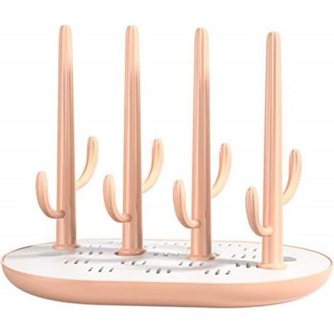 Séchoir Biberons,Porte-biberon en forme de cactus,Avec égouttoir amovible et support,pour Sécher Sucettes,Biberon(Rose) (1/4)