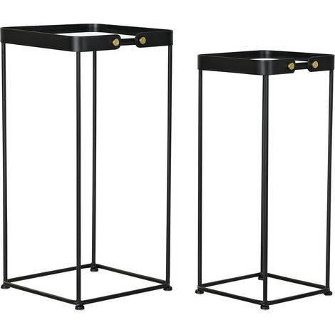 Table Auxiliaire Set 2 Métal Verre 31X31X64 Noir (1/4)