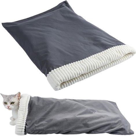 Sac de couchage pour chat - Nid douillet - Repos au chaud - Confort doux pour la peau - 65 x 45 cm - Gris (1/5)