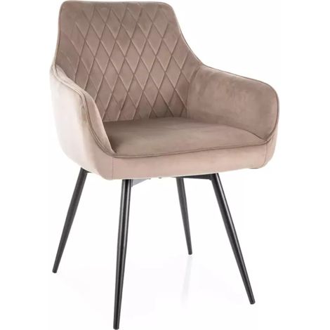 Chaise velours beige pivotante avec ressorts et retour automatique LOTINDA (1/5)
