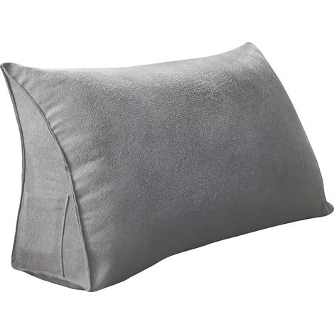 Cojín de apoyo lumbar, diseño triangular, relleno de algodón suave, gris claro. (1/2)