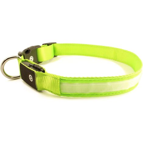 Collar para perro con luz recargable por USB  Resistente al agua  LED intermitente  Ajustable  Seguridad  (M (38-50 cm), Verde) (1/5)