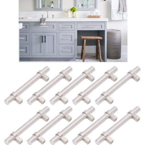 10 jeux/à vendre poignées creuses en acier inoxydable, tube de 14 mm de diamètre, petites poignées de tiroir d'armoire, pieds carrés, espacement des trous de 192 mm. (1/5)