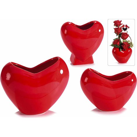 Vasi a forma di cuore in ceramica rossa lucida, ideale per San Valentino, Grande: cm 18 x 10 x 15 H