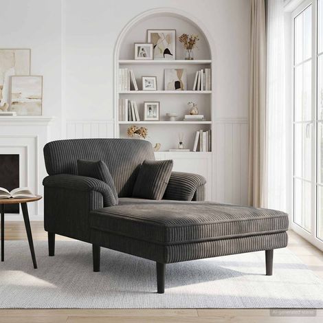 vidaXL Chaise longue Grigio Scuro Tessuto in velluto a coste (1/5)