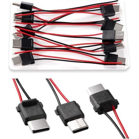 Lot de 10 connecteurs USB-C mâles 3A à 2 fils, connecteurs USB-C mâles à 2 fils, connecteurs à souder USB Type-C avec 70 mm 24 AWG (1/5)