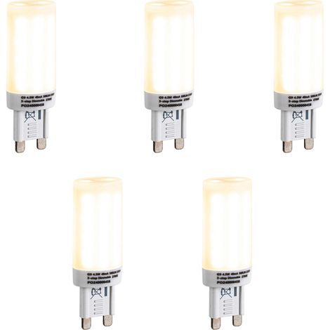 LUEDD Set di 5 Lampadine LED G9 a 3 Intensità Opal 4,5W 500lm 2700K
