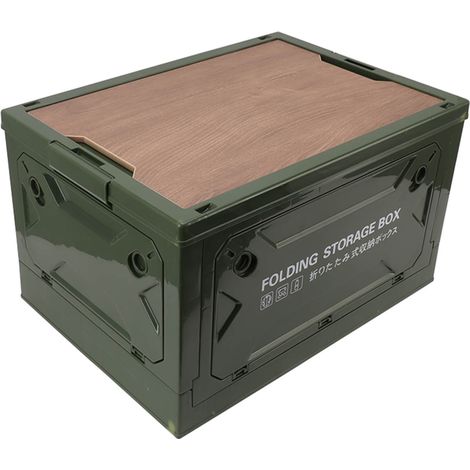 Coffre de Rangement Pliable avec Couvercle en Bois, Bac de Stockage Escamotable à Roulettes pour Camping Auto et Pique-nique, Vert Olive (1/5)
