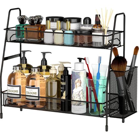 Etagère à épices en Acier Inoxydable, 2 étages, pour Le comptoir de Cuisine, Support en métal pour Le Bureau, la Station de café, Le Rangement - Noir (1/4)