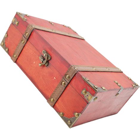 Coffre au trésor rectangulaire en bois de grande capacité, de style rétro, avec coins renforcés, idéal pour ranger cartes postales, photos, bijoux, etc. Taille moyenne. (1/5)