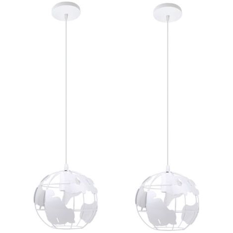 royaluxe- 2PCS Lampe À Suspension Rétro Vintage En Métal Blanc Plafonnier Industriel Créatif Pour Chambre À Coucher, Café Et Bar (1/5)
