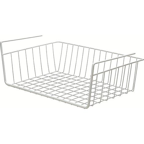 Panier de rangement sous étagère polyvalent tout en métal, panier métallique pour cuisine, bureau, garde-manger, bibliothèque L blanc (1/5)