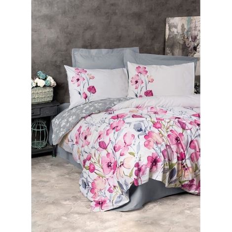Parure de lit - 1 housse de couette 220 x 240 cm + 2 taies d'oreiller 60 x 60 cm - 100% coton renforcé - Gris