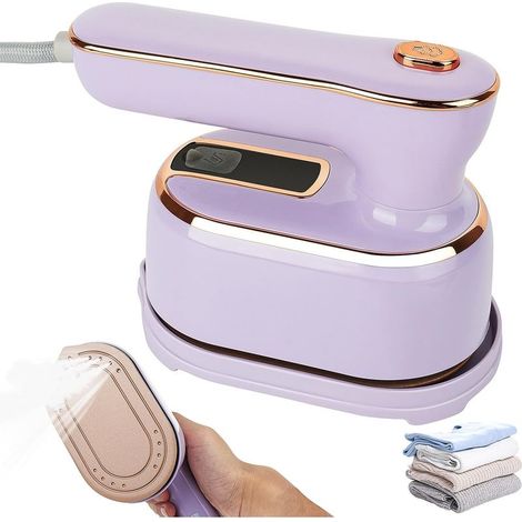 Mini plancha de vapor, plancha portátil de viaje de 1000 W, plancha de vapor plegable de 180 grados, uso horizontal y vertical, máquina de planchar para el hogar y los viajes (morado) (1/4)