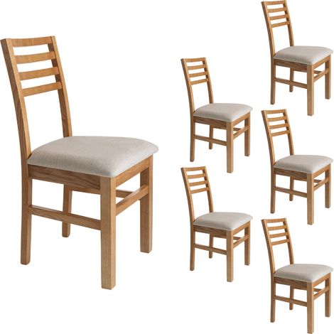 Lot de 6 chaises en hêtre chêne clair assise tissu beige - LOUISE