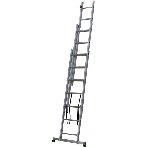 Centaure – Échelle transformable 3 plans 2m30/4m85 – 2 positions d’utilisation – 3x8 barreaux – Patins bi-matières antidérapants – Conforme norme EN 131