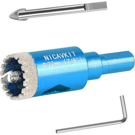 Scie Cloche Diamantée 22mm avec Foret Guidage de Centrage, Professionnelle Foret Trépan Diamanté Denté Brasé pour Carrelage, Porcelaine, Verre, Marbre et Céramique (1/5)
