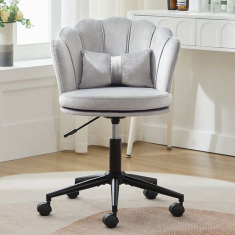 Chaise de bureau-dossier pétale-coussin lombaire papillon-hauteur réglable-assise moelleuse-Gris-62x62x73-83cm (1/5)