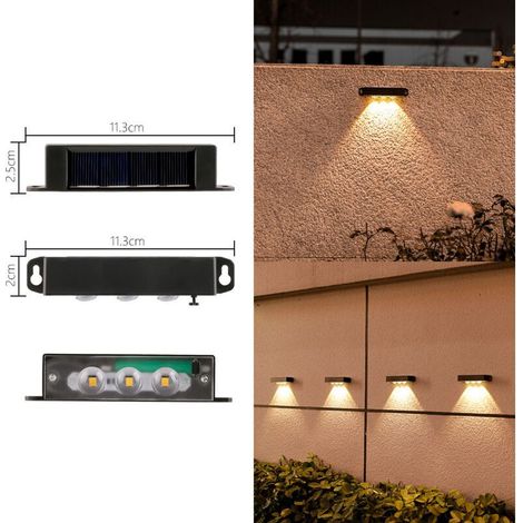 Lot de 4 appliques solaires sans fil, éclairage d'extérieur étanche, spots d'extérieur du crépuscule à l'aube, éclairage 3 LED (1/5)