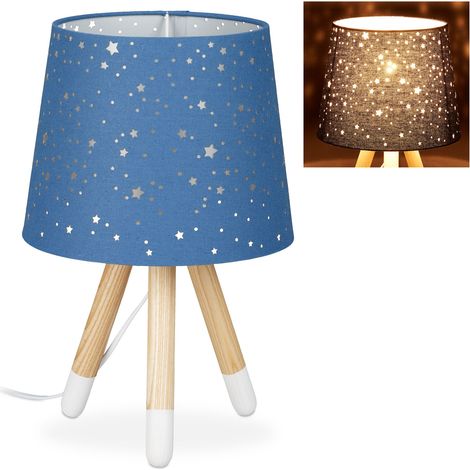 Relaxdays lampada da tavolo per bambini con paralume stellato, attacco E14, 40 cm, blu (1/5)