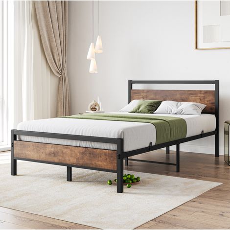 Struttura letto 140x200 cm in metallo e MDF, con rete a doghe, spazio sottoletto, marrone antico (1/5)