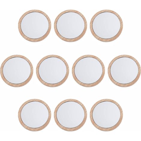 10 pièces Mini Miroir de Poche Rond Bois Compact, Miroir Rond Miroir de Poche, pour Maquillage Quotidien Voyage Et Retouches, 7cm (1/5)