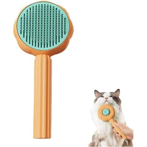Brosse Nettoyante - Épilateur Autonettoyant - Poignée Ergonomique - Pour Chats et Chiens - Couleur Orange (1/4)