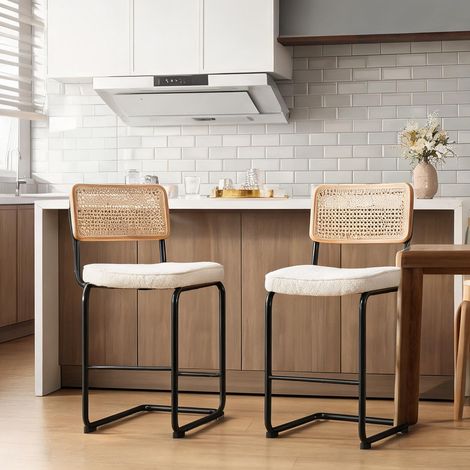 Tabouret de bar en tissu chène et métal laqué blanc cassé lot (1/5)