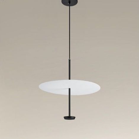 Trade Shop - Lampadario A Sospensione Luce 6500k Led 18w Disco Paralume Piatto Bianco Nero Tondo 33184 - (1/4)