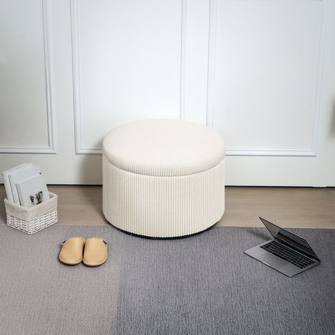 Repose-pieds avec espace de rangement de 97 L. Tissu velours côtelé. Mousse. Pouf. Beige. (1/5)