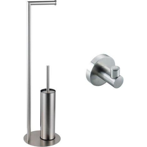 Fortifura Calvi porte-rouleau de toilette sur pied avec brosse de toilette - avec crochet à serviette - Acier inoxydable brossé PVD (inox) (1/5)